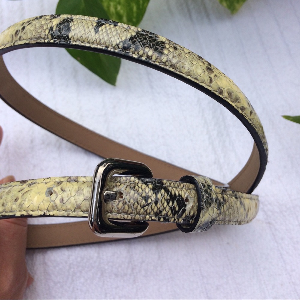 Ann Taylor snake skin embossed beige and black 1/2" belt silver hardware Small